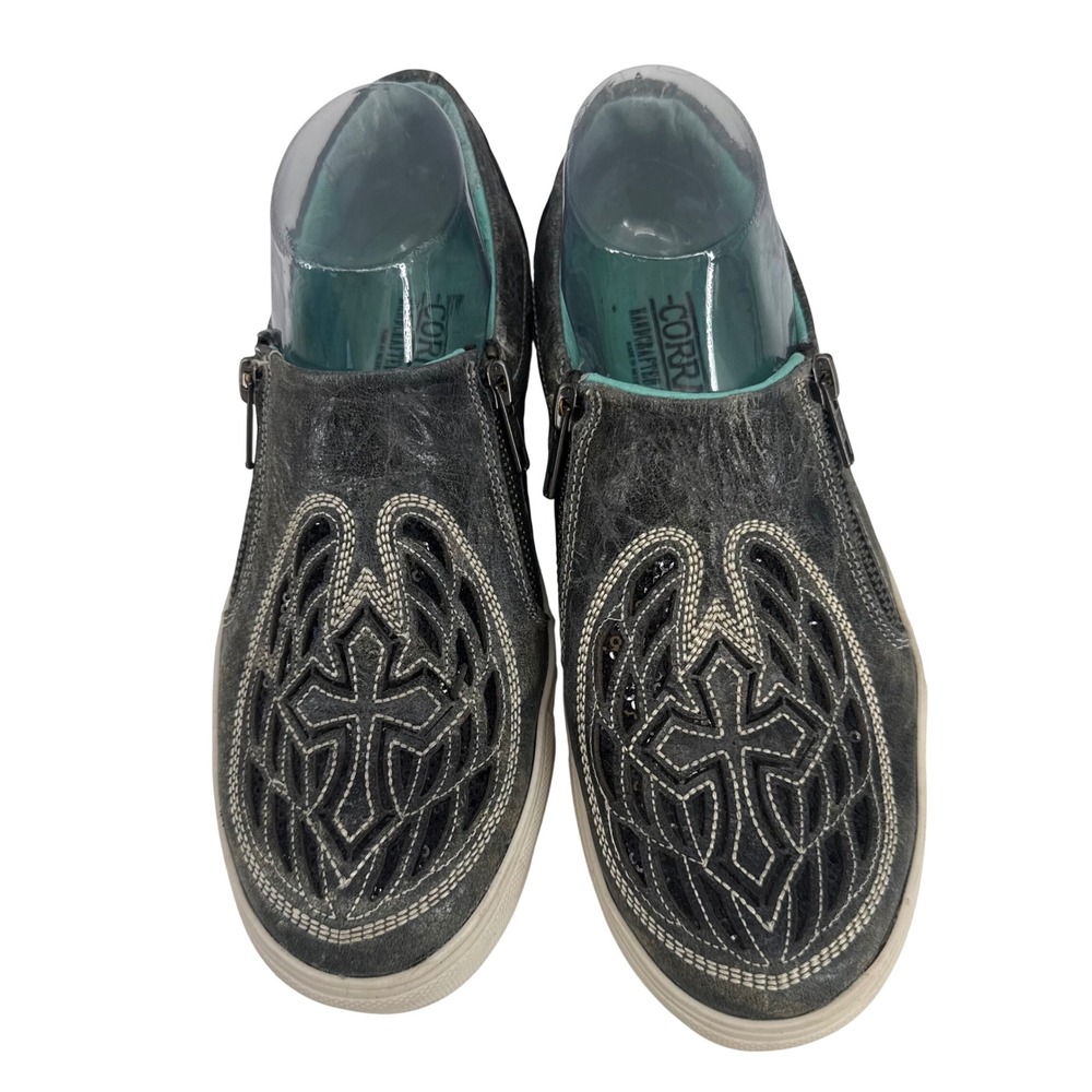 Corral E1552 Cross Wings Sneakers Womens 8 Grey Distressed Leather Zippers